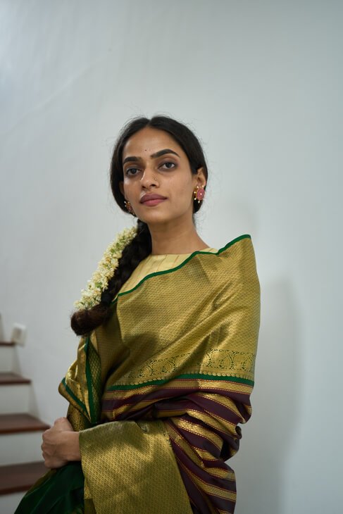 A Classic Brown and Green Saree