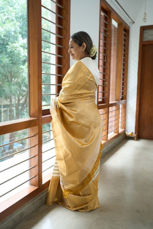 A Classic Ivory and Gold Saree