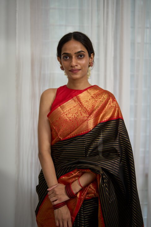 A Classic Red & Black Kanjeevarm Saree