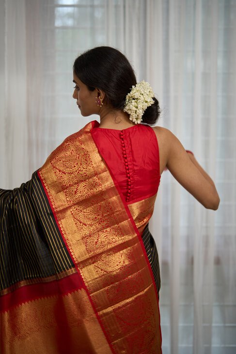 A Classic Red & Black Kanjeevarm Saree
