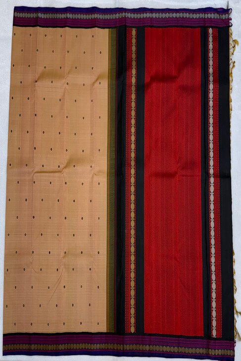A Beige & Black Rudraksh Thread Woven Kajeevaram Saree