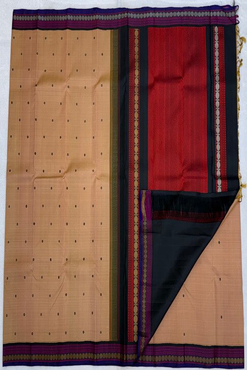 A Beige & Black Rudraksh Thread Woven Kajeevaram Saree