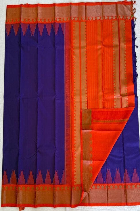 A Blue & Orange Thread Work Kanjeevaram