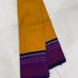 A Mustard & Midnight Blue Thread Woven Kanjeevaram - Image 1