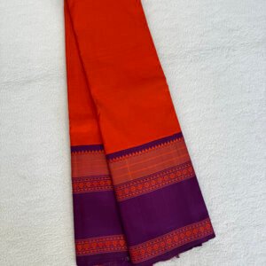 A Orange & Purple Thread Kanjeevaram Saree - Image 1