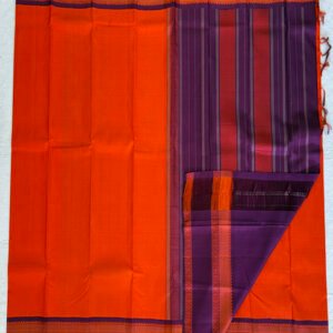 A Orange & Purple Thread Kanjeevaram Saree - Image 3
