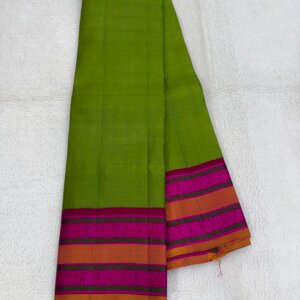 A Parrot Green & Pink Split Border Kanjeevaram Saree - Image 1