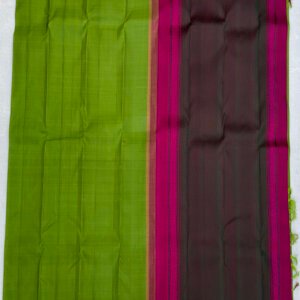 A Parrot Green & Pink Split Border Kanjeevaram Saree - Image 2