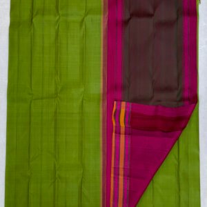 A Parrot Green & Pink Split Border Kanjeevaram Saree - Image 3