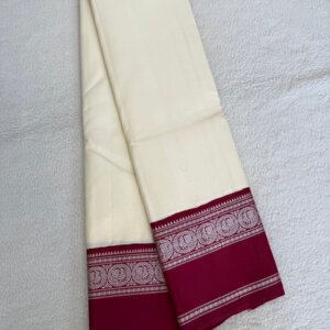 A White & Red/Maroon Thread Kanjeevaram Saree - Image 1