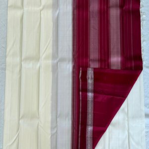 A White & Red/Maroon Thread Kanjeevaram Saree - Image 3