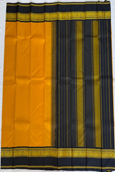 A Yellow & Black Thread Kanjeevaram Saree