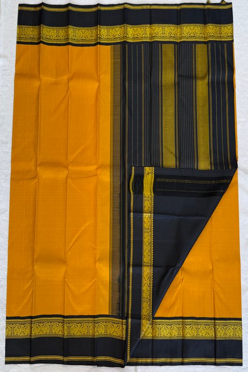 A Yellow & Black Thread Kanjeevaram Saree