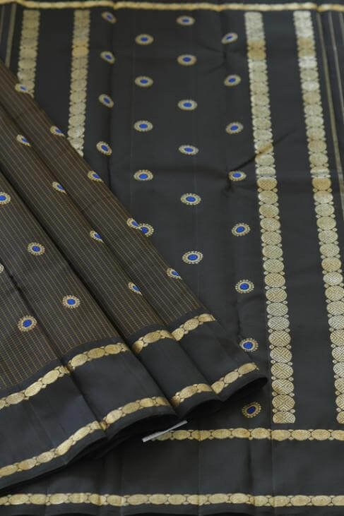 A Black & Red Meenakari Kanjeevaram Saree