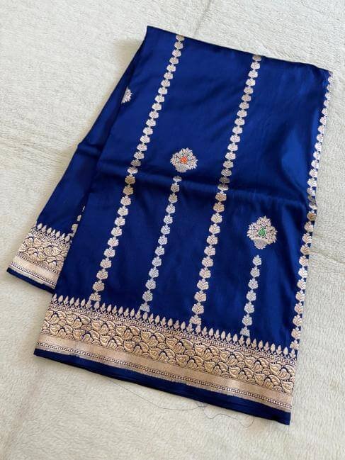 A Blue Banarasi Katan Silk Saree