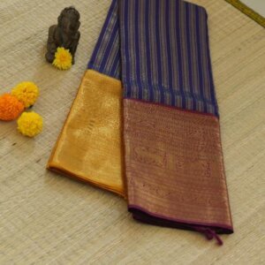 A Blue Mustard & Magenta Ganga-Jamuna Bridal Kanjeevaram Saree - Image 1