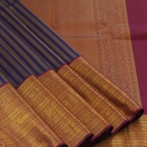 A Blue Mustard & Magenta Ganga-Jamuna Bridal Kanjeevaram Saree - Image 2