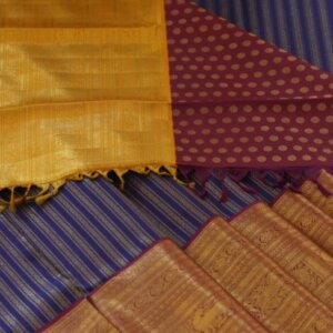 A Blue Mustard & Magenta Ganga-Jamuna Bridal Kanjeevaram Saree - Image 3