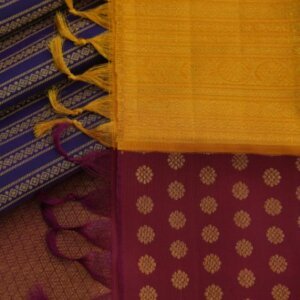 A Blue Mustard & Magenta Ganga-Jamuna Bridal Kanjeevaram Saree - Image 4