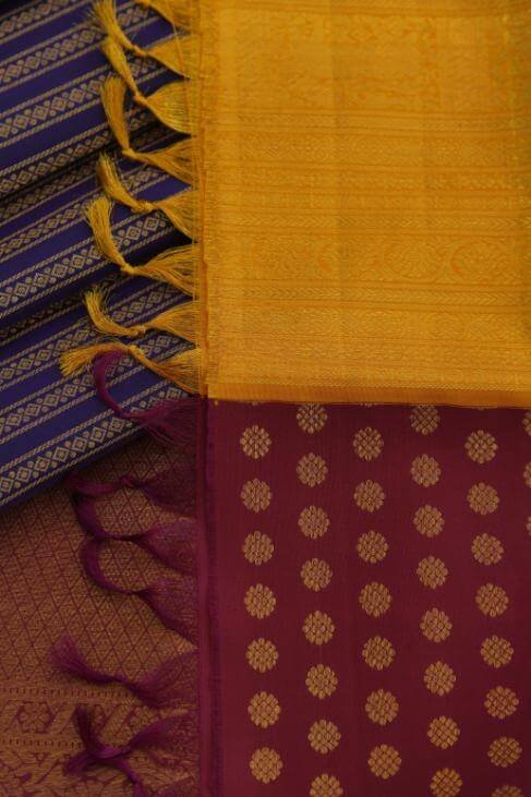 A Blue Mustard & Magenta Ganga-Jamuna Bridal Kanjeevaram Saree
