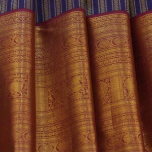 A Blue Mustard & Magenta Ganga-Jamuna Bridal Kanjeevaram Saree - Image 5