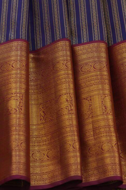 A Blue Mustard & Magenta Ganga-Jamuna Bridal Kanjeevaram Saree