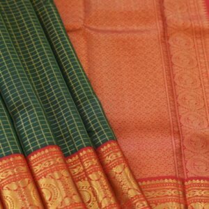 A Checked Green & Red Kanjeevaram Saree - Image 2