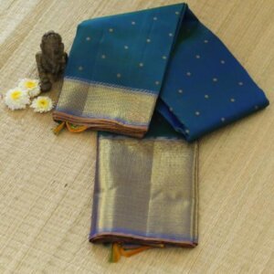 A Peacock Blue Kanjeevaram Saree - Image 1