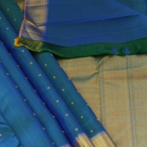 A Peacock Blue Kanjeevaram Saree - Image 2