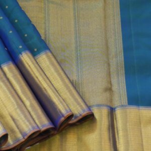 A Peacock Blue Kanjeevaram Saree - Image 3