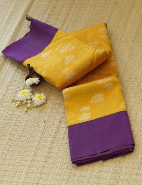 A Yellow Purple Kanjeevaram Saree