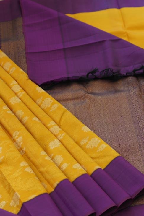 A Yellow Purple Kanjeevaram Saree