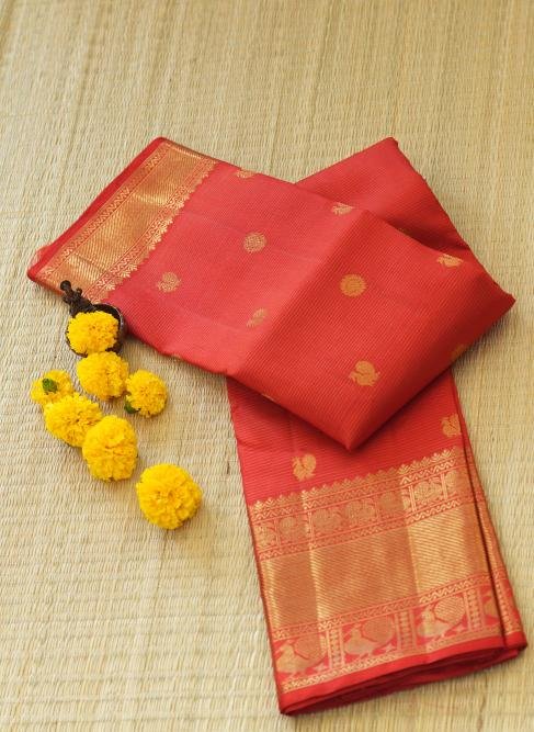 An all red bridal Kanjeevaram Saree