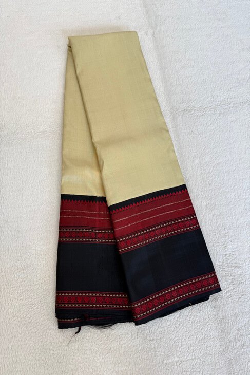 A Beige Black Thread Kanjeevaram Saree_1