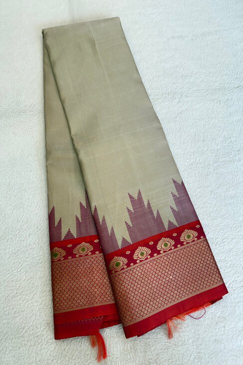 A Beige Orange-Pink Thread Work Kanjeevaram_1
