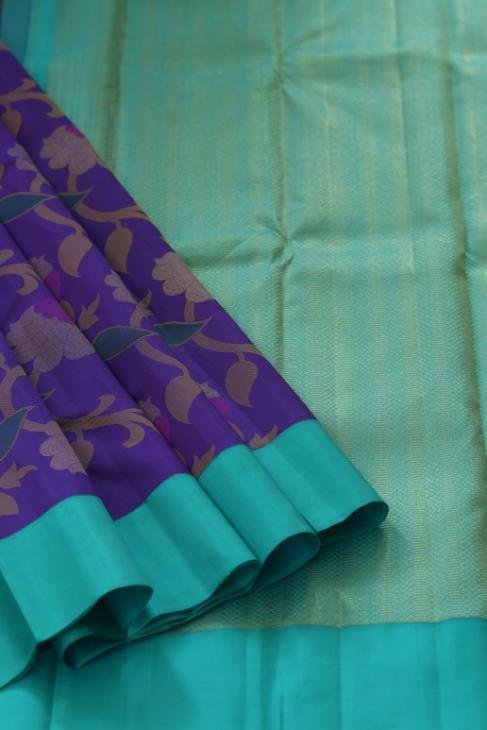 A Blue Floral Kanjeevaram Saree_2