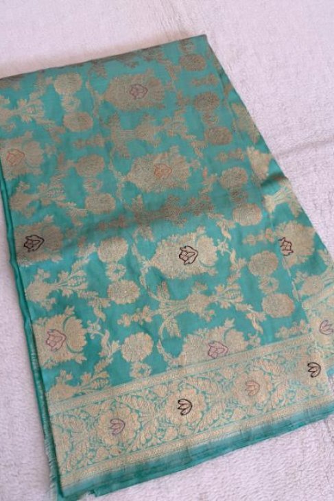 A Blue-Green Katan Banarasi Saree_1