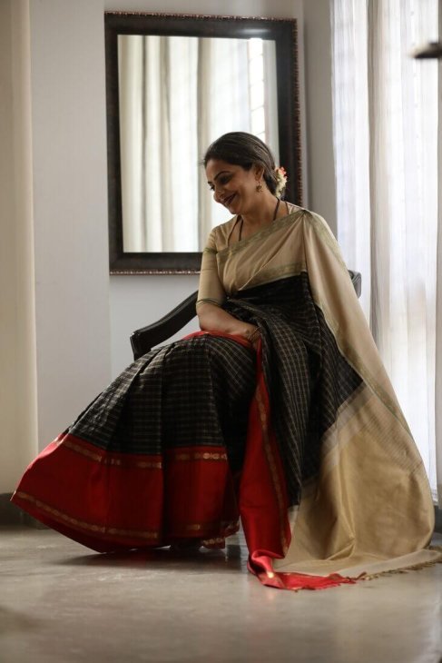 A Cream Black and Red Kanjeevaram Saree 1