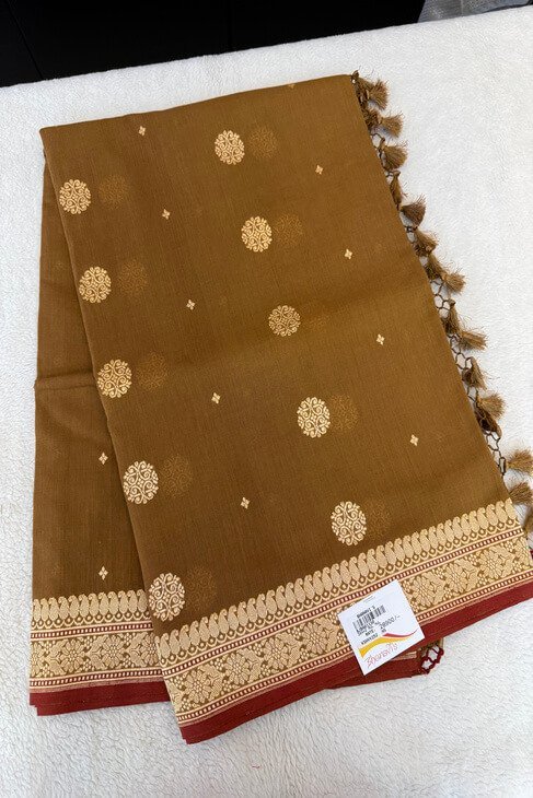 A Dark Beige Mul Banarasi Saree_1