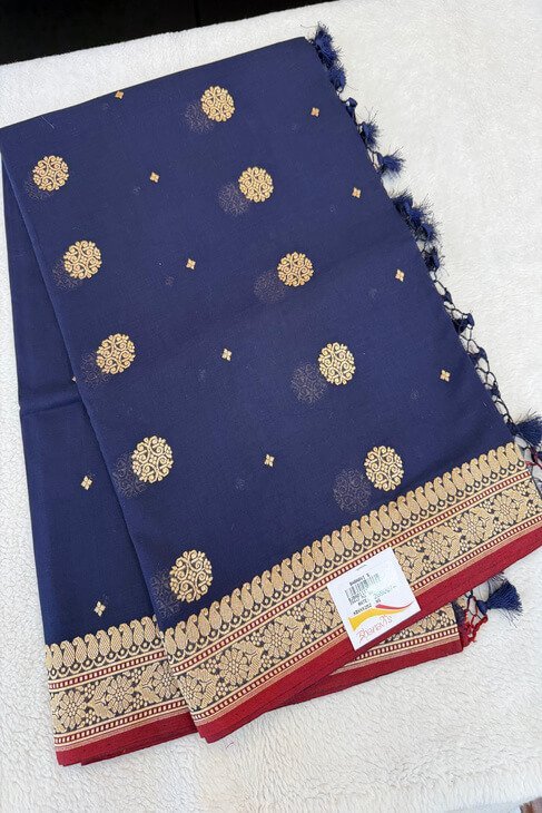 A Dark Blue Mul Banarasi Saree_1