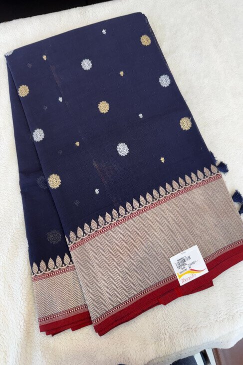 A Deep Blue Mul Banaras Saree_1