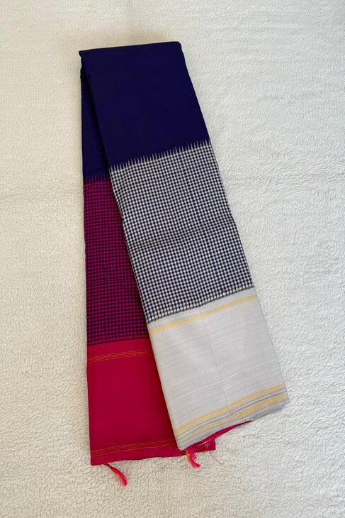 A Ganga-Jamuna BlueIvoryPink Thread Kanjeevaram Saree_1