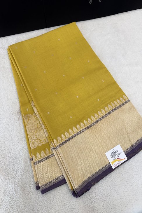 A Lime Yellow Mul Banrasi Saree_1