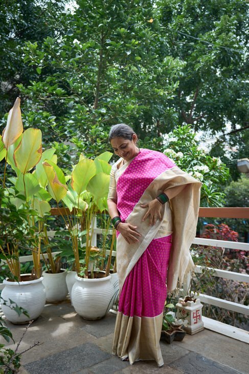 A Pink and White Heritage Kanjeevaram Saree 1