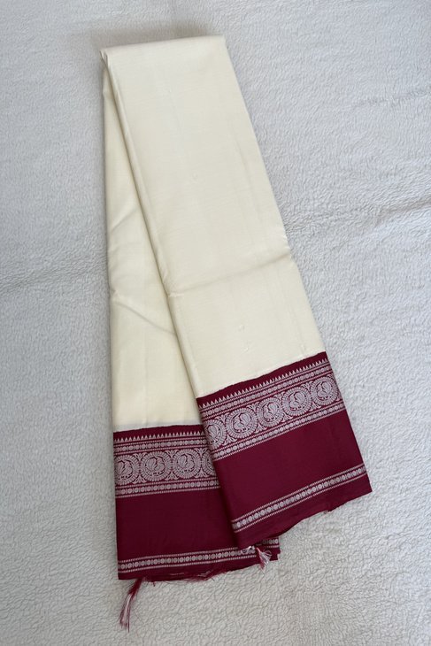 A White RedMaroon Thread Kanjeevaram Saree_1