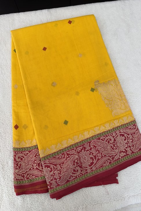 A Yellow Red Mul Banarasi Saree_1