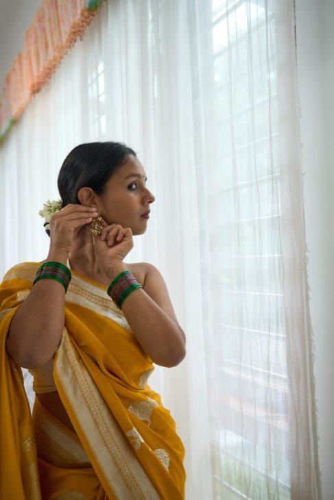 A Yellow Satin Silk Saree_1